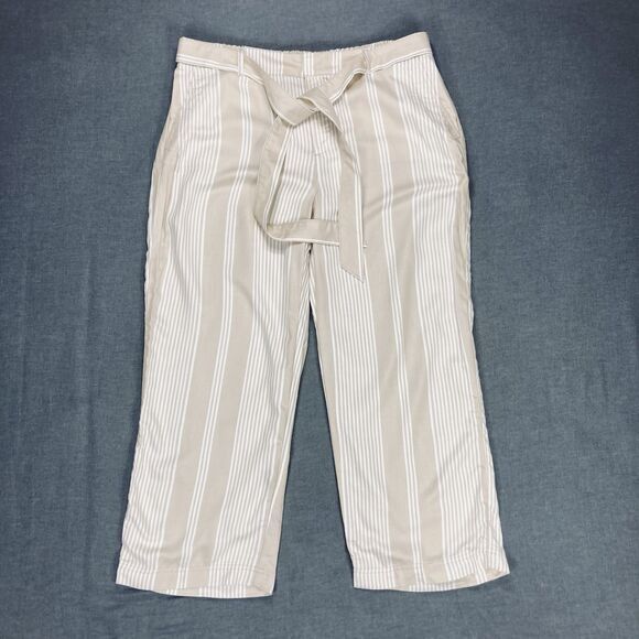 Tommy Hilfiger Pants Womens 14 Beige White Relaxed Cropped Elastic Waistband NWT - Picture 2 of 16